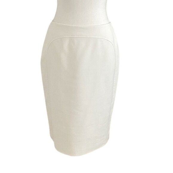 AKRIS PUNTO IVORY WHITE COTTON BLEND MID-RISE STRETCH PENCIL SKIRT - 4 - Picture 2 of 10